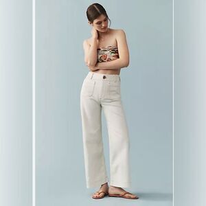 Anthropologie Colette Full Length Corduroy Wide Leg Pants Size 31 Ivory